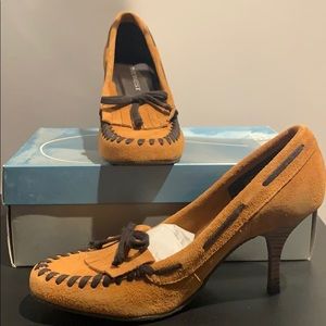 Brand New Tan suede moccasin heels